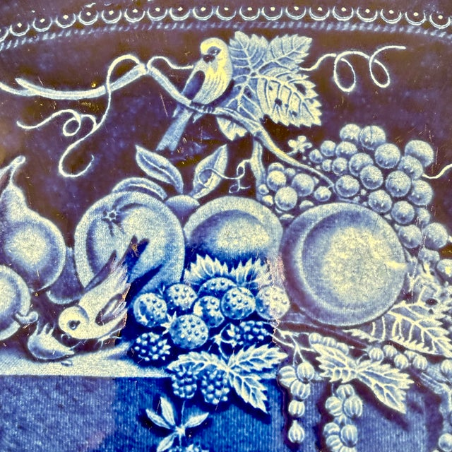 Stubbs & Kent Georgian Cobalt Transferware ‘ Birds and Fruits’ Platter, Circa 1830 For Sale In Philadelphia - Image 6 of 13