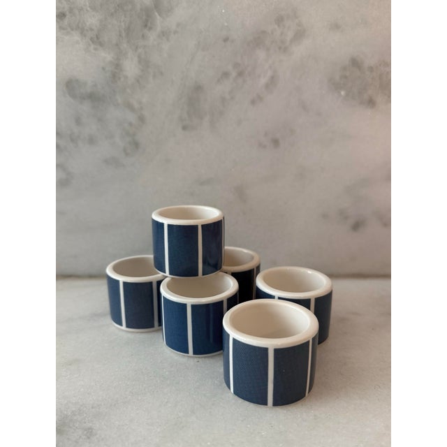 Late 20th Century Set of 6 Blue and White Napkin Rings by Audrey For Sale - Image 4 of 8