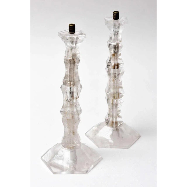 Pair of metal mounted, rock crystal candlesticks.