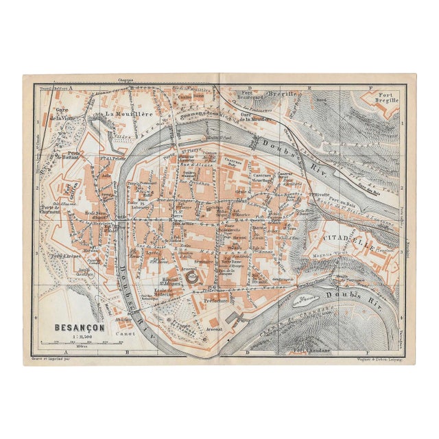 Antique Map of Besancon France For Sale