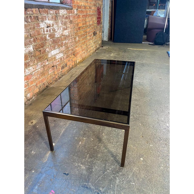 Late 20th Century Brushed Bronze Coffee Table With Smoky Glass Top For Sale - Image 4 of 6