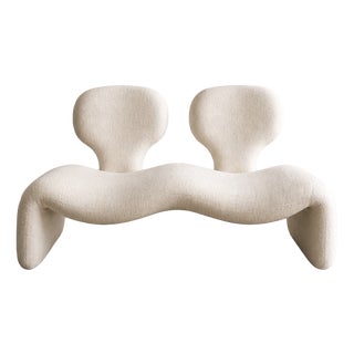 Djinn 2-Seater Sofa in Creme Bouclé by Olivier Mourgue for Airborne, 1970s For Sale