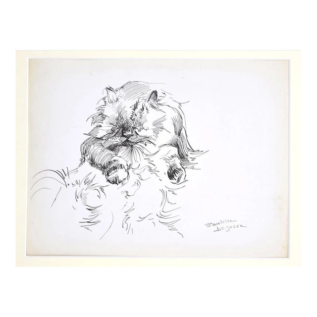 Marie Paulette Lagosse, The Cat, Pen on Paper, 1970s For Sale