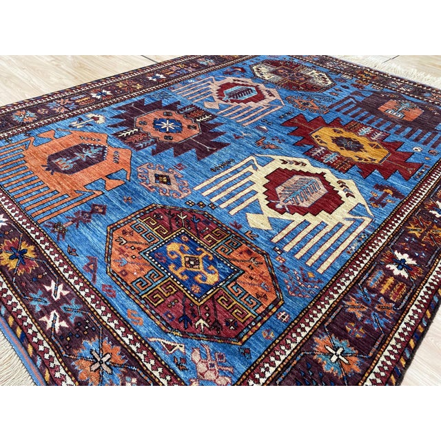 5x7 Ft. Blue Karachov Kazak Design Handknotted Wool Rug For Sale - Image 6 of 10