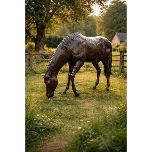 Bronze Grazing Horse Garden Sculpture For Sale - Image 4 of 17