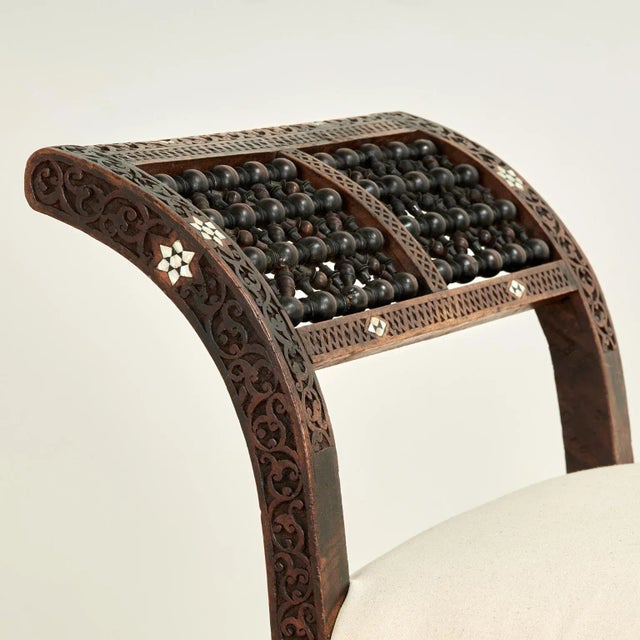 Antique Moroccan Inlaid and Carved Bench For Sale - Image 11 of 15