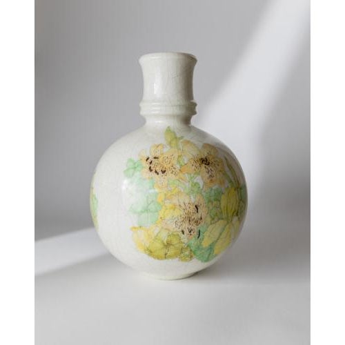 Vintage Ceramic Vase with Green and Yellow Floral Design from Ernestine, Italy, 1960s For Sale - Image 5 of 12