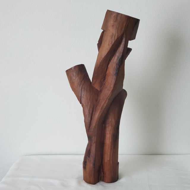 1990s 1998 Wood Sculpture "Bell Ringer" Signed Nicolae Serban Romania 23"h Modernist Expressionist Folk Art For Sale - Image 5 of 11