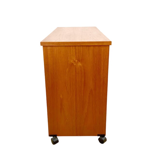 Vintage Mid-Century Modern Teak Rolling Desk or Console Table For Sale - Image 9 of 18
