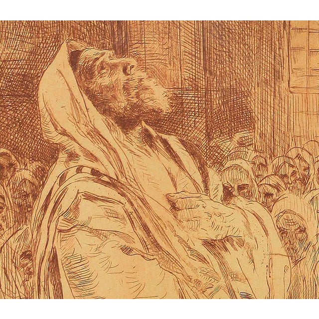 Expressionism Samuel George Cahan, A Fine Judaica Etching "Atonement" Yom Kippur in the Synagogue, 1950 For Sale - Image 3 of 3