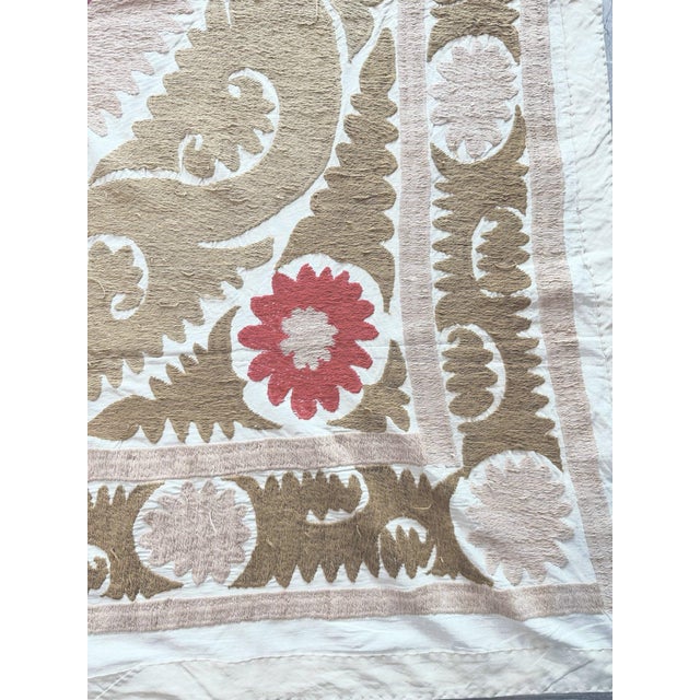Mid-Century Modern Terracotta Tashkent Suzani Wall Hanging Decor - 4'5'' X 5'1'' For Sale - Image 3 of 7