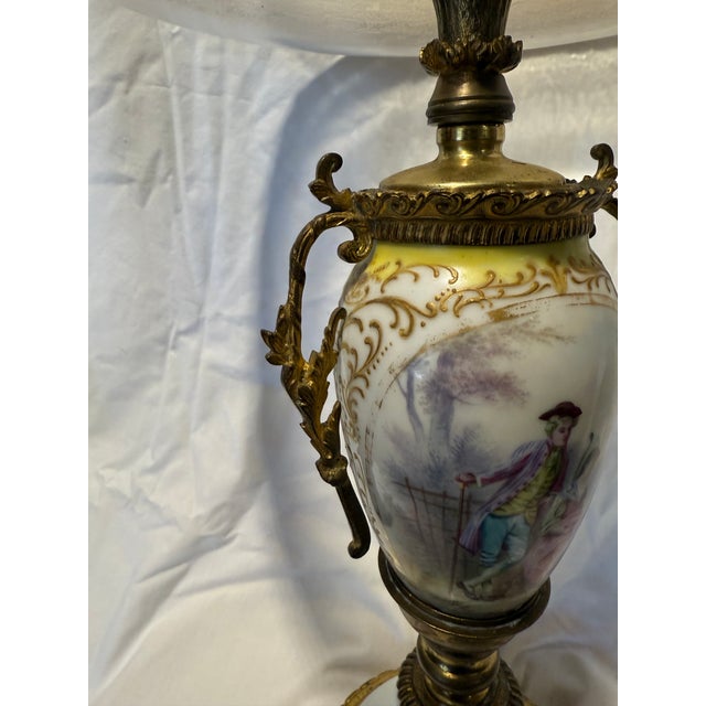 An Antique French Sevres-Style Porcelain and Gilt Bronze (Ormolu) Urn or Vase With a Glass Serving Tray. For Sale - Image 4 of 7