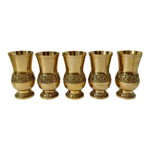 Indian Solid Brass Embossed Glasses Tumblers Set of 5