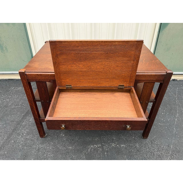 Wood Early 1900s Limberts Quartersawn Oak Arts & Crafts Desk With Side Bookshelves For Sale - Image 7 of 12