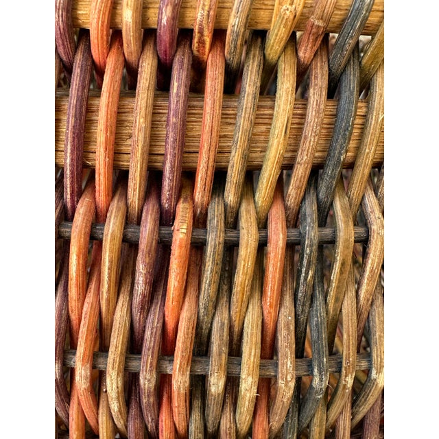 Vintage 1900s Rustic Multicolored “Buttocks” Rattan Wicker Basket For Sale - Image 10 of 10