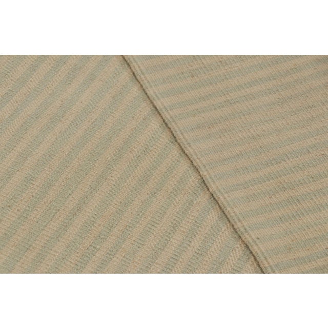 Cream Rug & Kilim’s Contemporary Kilim, Textural Cream White and Light Blue Stripes For Sale - Image 8 of 8
