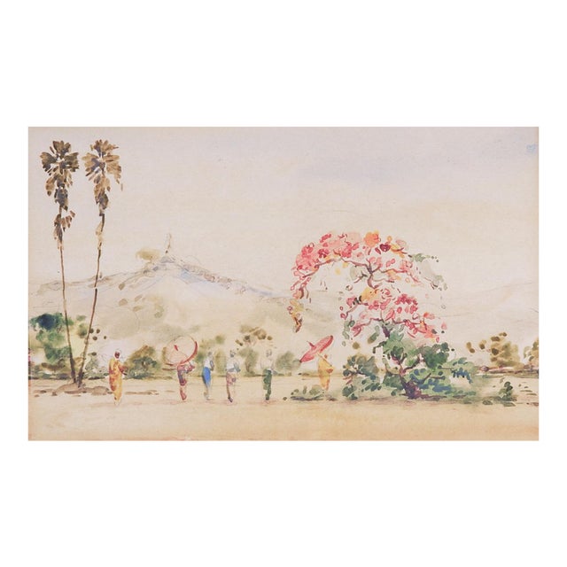 Small Early 20th Century Asian Watercolor Painting For Sale