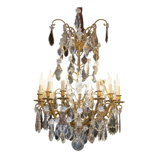 Large 19th Century Napoleon III Louis XV Chandelier in Bronze and Crystal For Sale