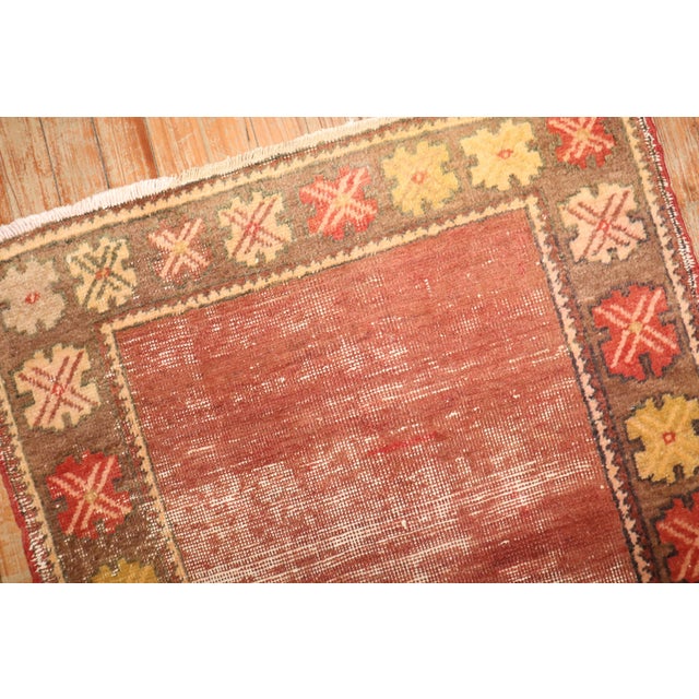 Early 21st Century Mid 20th Century Zabihi Collection Brown Color Open Field Turkish Anatolian Square Mini Rug For Sale - Image 5 of 5