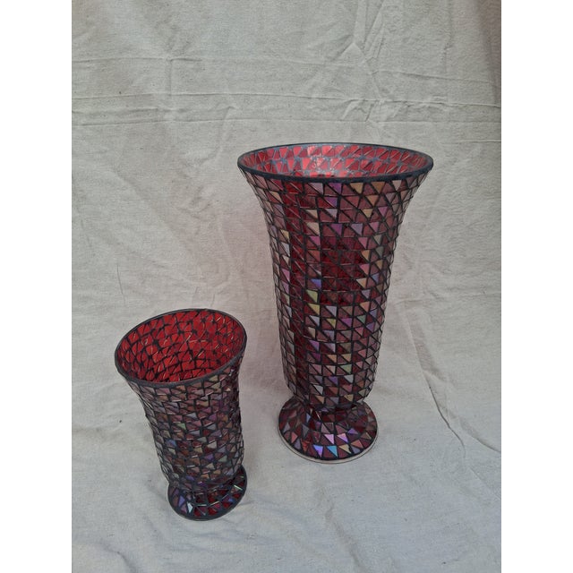 Glass Vintage Pair of Mosaic Vases - A Pair For Sale - Image 7 of 11