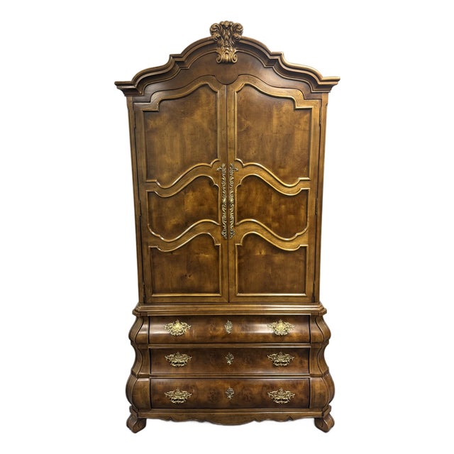 Henredon Villandry Collection Burled Walnut Bombe French Armoire For Sale