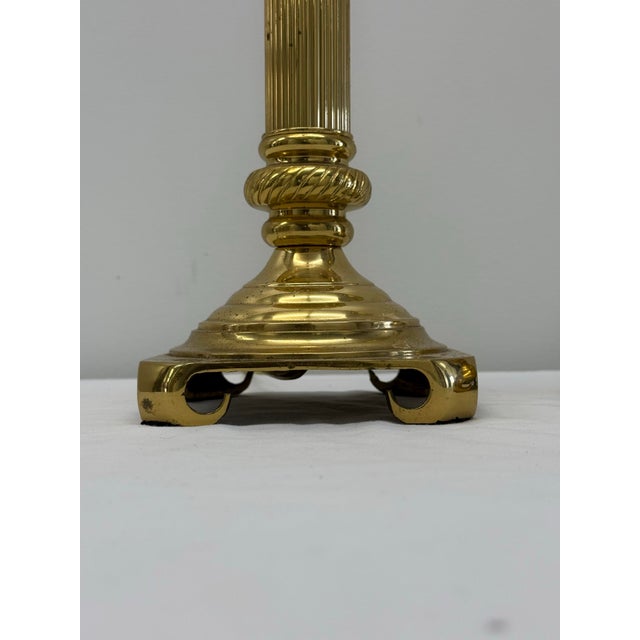 Metal Pair of Vintage Brass Neoclassical Fluted Column Table Lamps For Sale - Image 7 of 10