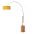 1980s Nova of California Tambo Brass Floor Lamp - 92" Mid Century Modern Arc Lamp, Mustard Linen Shade, Light Wood Base For Sale