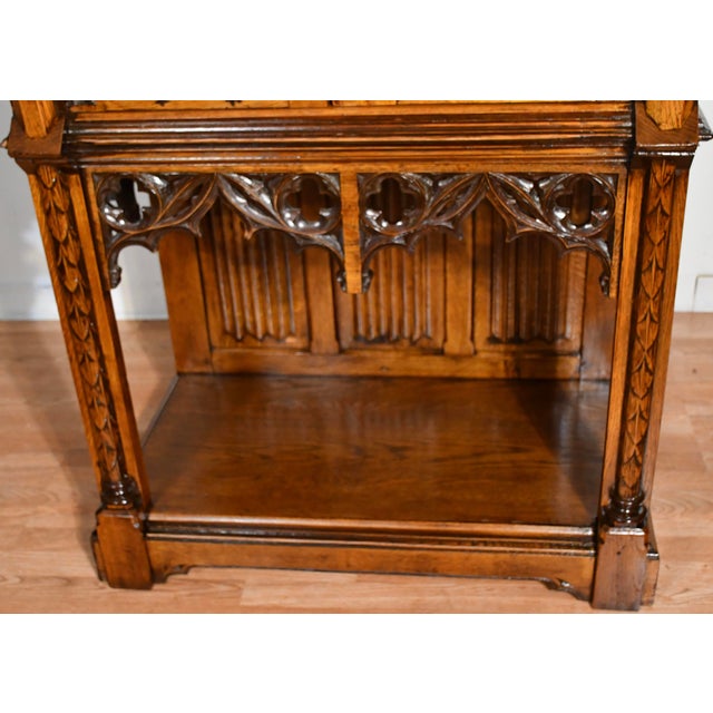 Brown 1900 Antique Gothic Revival Heavily Carved Tiger Oak Cabinet For Sale - Image 8 of 17