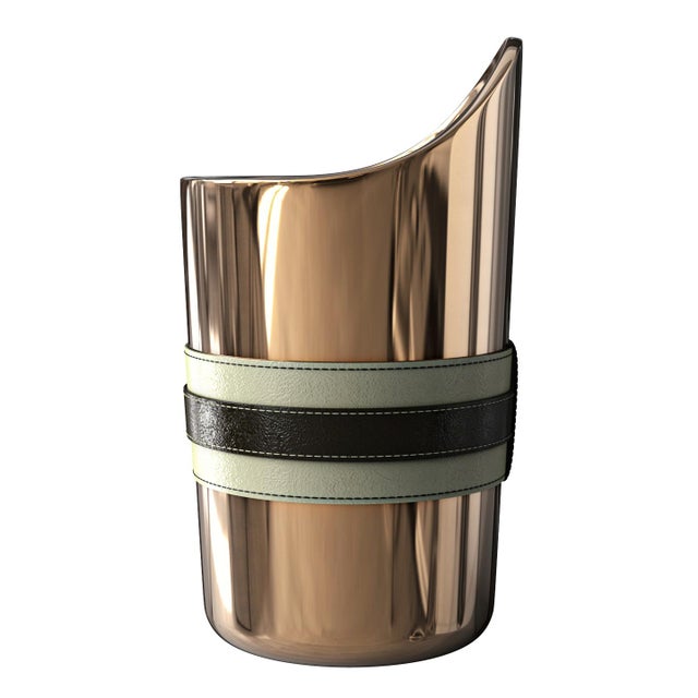 "Alphacute" Ice Bucket With Bronze and Tailor Made Leather Work For Sale - Image 4 of 6