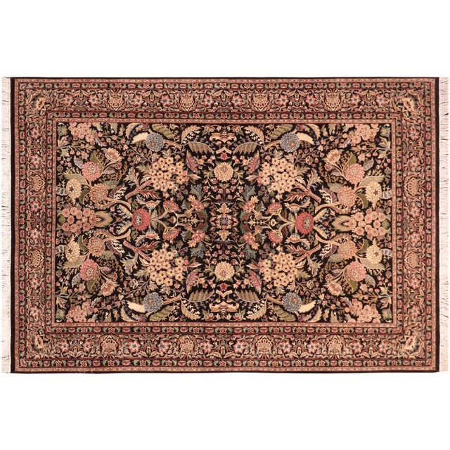 Black Art Nouveau 1990's Pak-Persian Black/Pink Wool Rug - 6'0'' X 9'3'' For Sale - Image 8 of 9