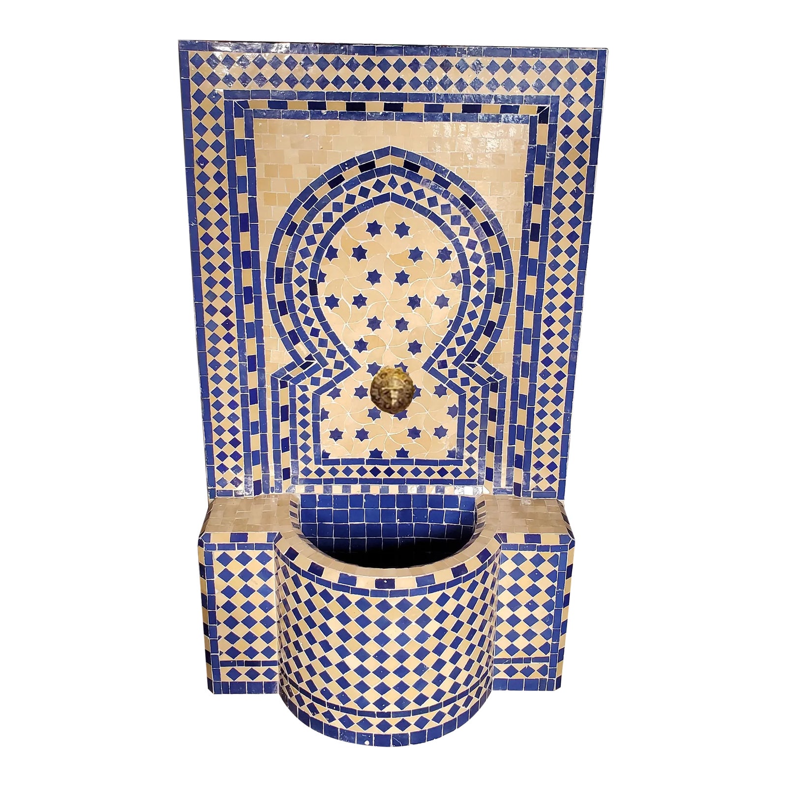 Blue & Beige Rafraf Moroccan Mosaic Fountain | Chairish