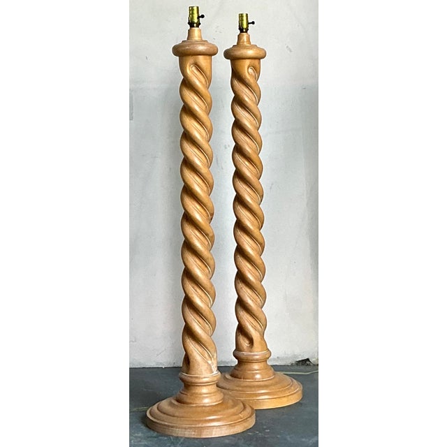 Vintage Boho Barley Twist Floor Lamps - A Pair For Sale - Image 11 of 11