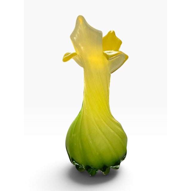 Vintage Green & Yellow Jack-in-the-Pulpit Glass Vase, Made in China For Sale - Image 4 of 8