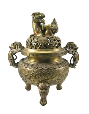 Antique Chinese Ming-Style Gilt Bronze Incense Burner
