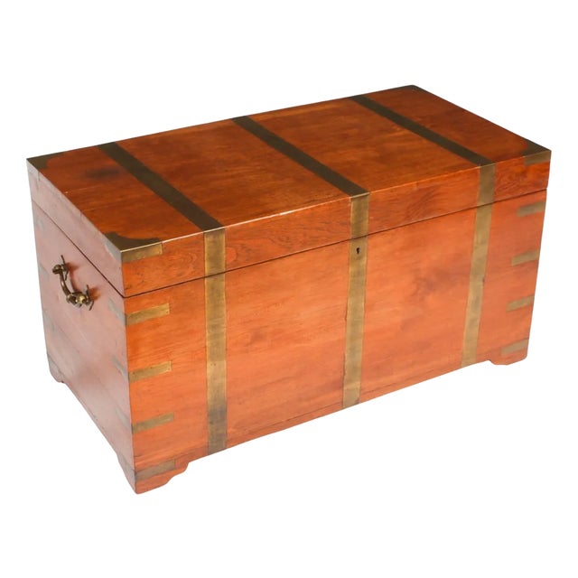 Antique Military Chest in Teak, 19th Century For Sale
