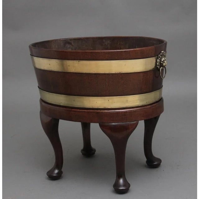 18th Century Mahogany and Brass Bound Oval Wine Cooler with Stand, 1770s, Set of 2 For Sale - Image 4 of 12