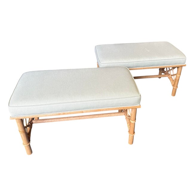 Pair Amanda Lindroth Rattan Benches For Sale - Image 10 of 11