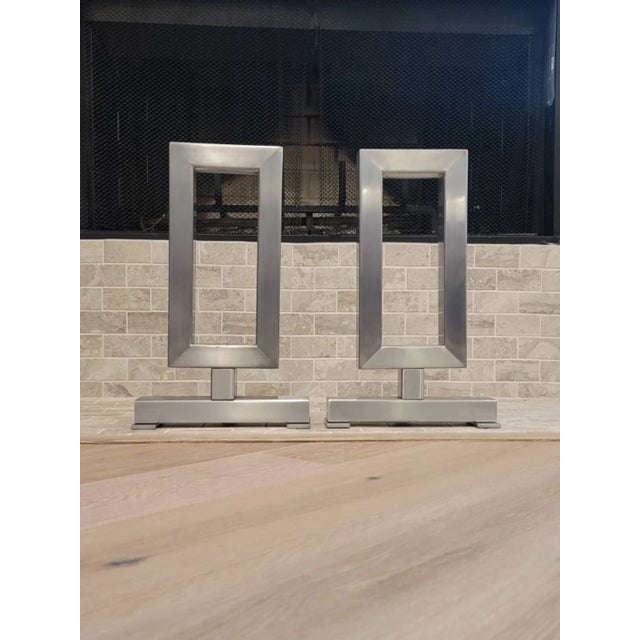 Metal Minimalist Modern Rectangular Metal Andirons - a Pair For Sale - Image 7 of 11