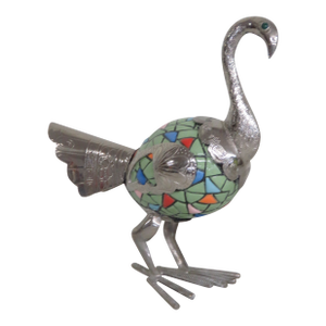 Silver Plate Mosaic Nacato Tall Guayasamin Ecuador Bird Porcelain Figurine 4620b