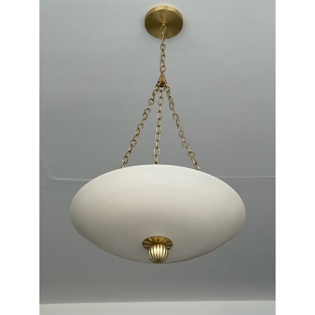 Matte Cream Pendant Light With Brushed Brass Finish For Sale - Image 11 of 12