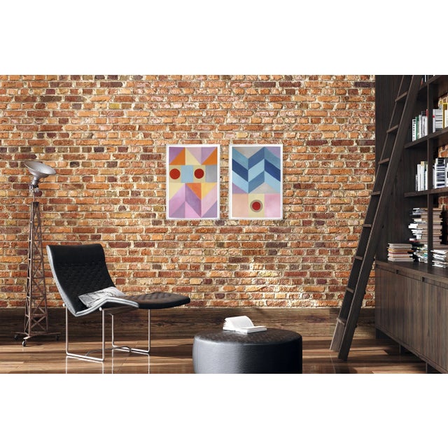 Magenta 2023 "Cool Magenta Mountain Dusk" Abstract Diptych Acrylic Painting on Watercolor Paper by Natalia Roman For Sale - Image 8 of 11