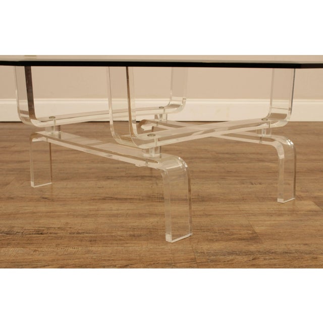 Transparent Mid Century Modern Lucite Base Glass Top Coffee Table For Sale - Image 8 of 13