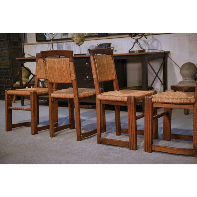 Oak and Rush Chairs in the style of Charles Dudouyt, 1950s, Set of 5 For Sale - Image 17 of 18