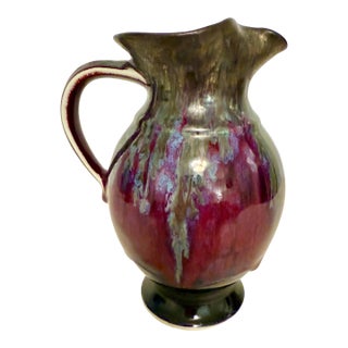 Late 20th Century Edgecombe Potters Deep Magenta Molten Drip Glaze Stoneware Pitcher For Sale