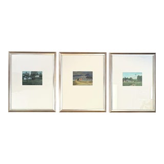 1980's-90's Original Signed and Framed Gisela Grundmann Weinert (German) Gouache Landscape Paintings- Set of 3 For Sale