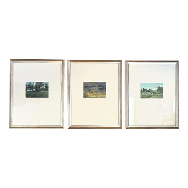 1980's-90's Original Signed and Framed Gisela Grundmann Weinert (German) Gouache Landscape Paintings- Set of 3 For Sale