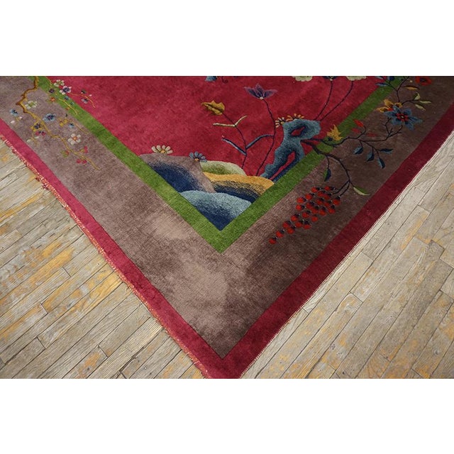 Beautifully Crafted Modern Fuschia Background Rug and Vibrant Multicolor Accents Floral Design For Sale - Image 12 of 12