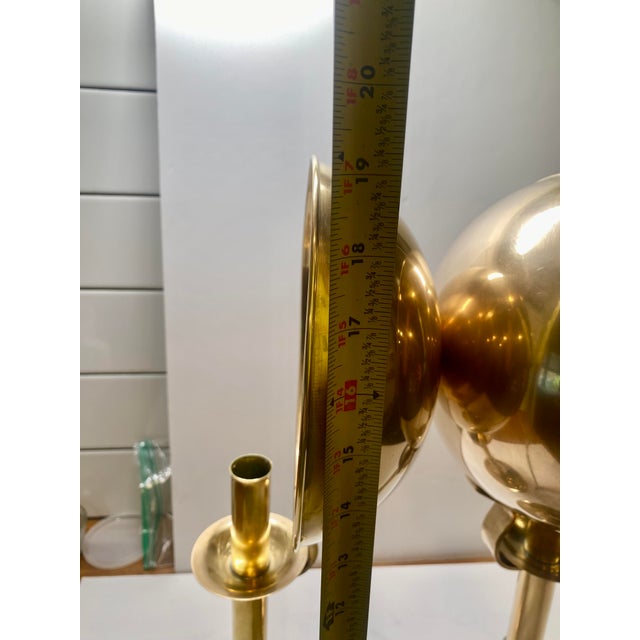 1960s Sarreid Mid-Century Modern Brass Candle Holders With Concave Reflectors a Pair For Sale - Image 9 of 16