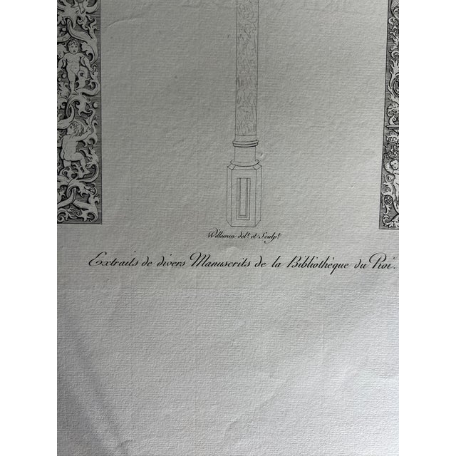 Etching reproduction by French artist Nicolas Xavier Willemin depicting 15th century furniture and arabesques (decorative...