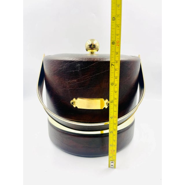 Vintage Georges Briard Coffee-Colored Faux Leather & Golden Accented Ice Bucket For Sale - Image 12 of 12